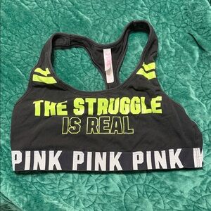 PINK Victoria's Secret Black Sports Bra with Neon Yellow Accents